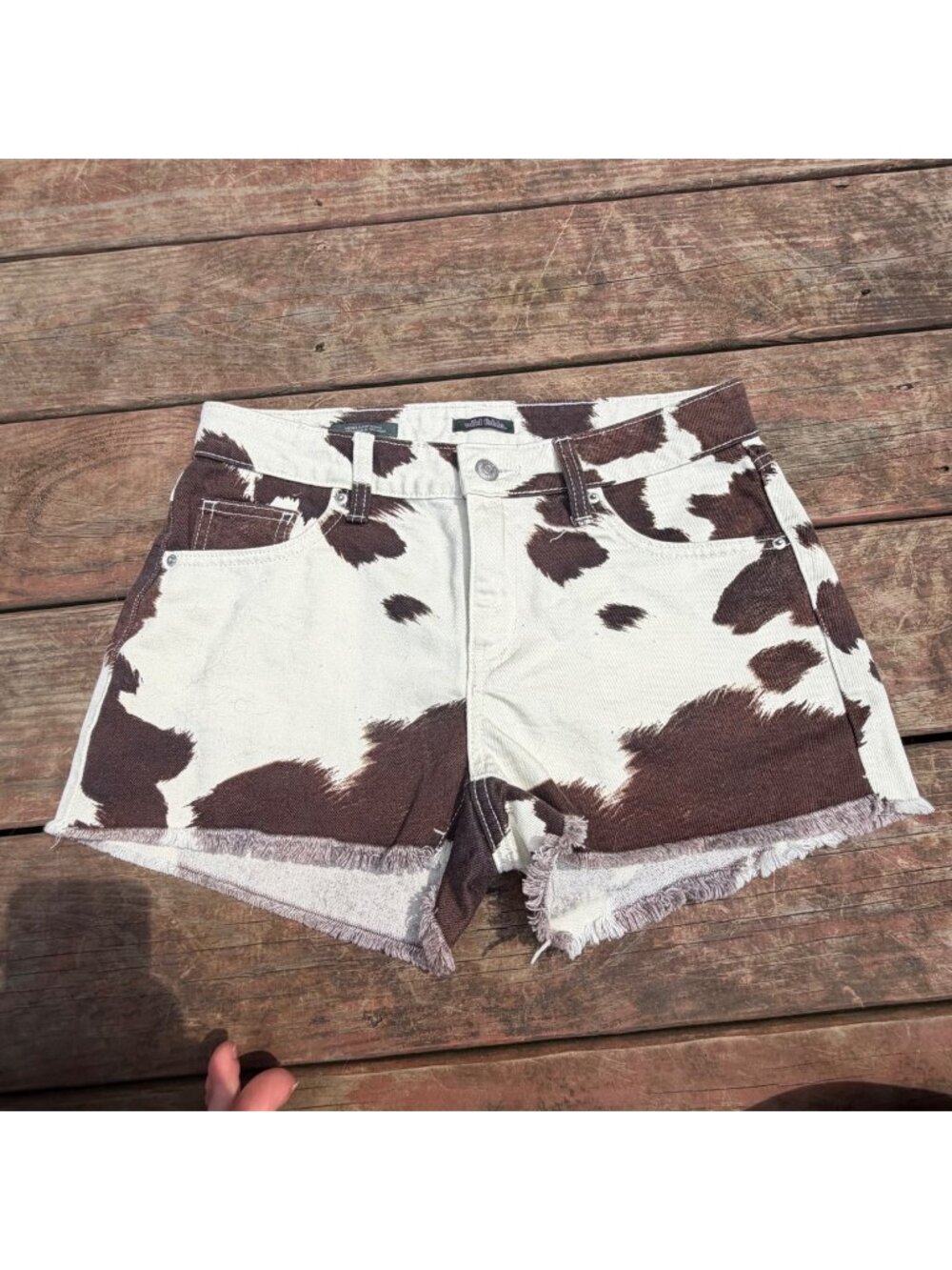 Wild Fable Womens Mid Rise Brown & Cream Cow Print Denim Cutoff Shorts Size 2